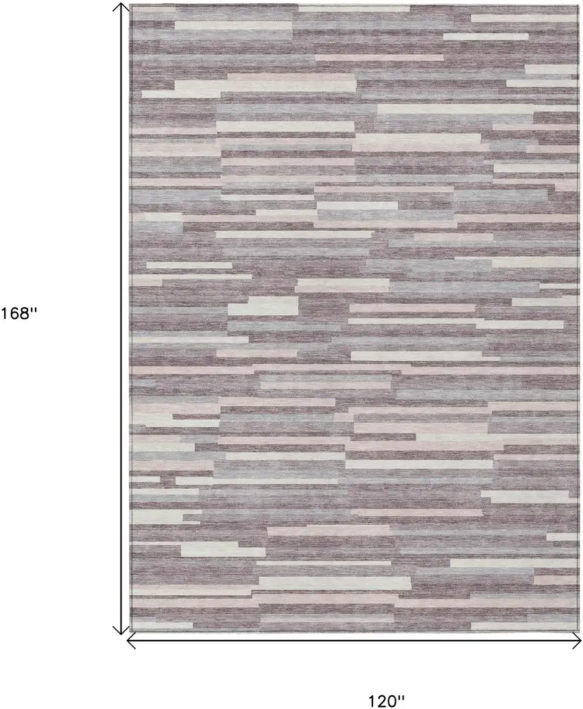 Lavender Gray And Ivory Striped Washable Indoor Outdoor Area Rug Photo 3