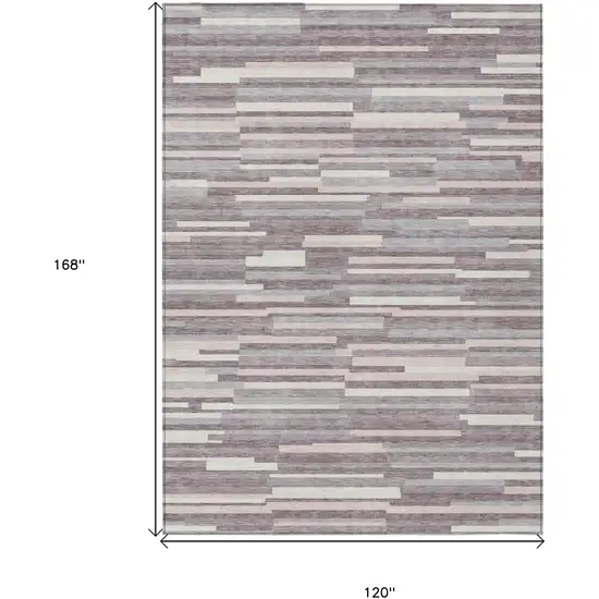 Lavender Gray And Ivory Striped Washable Indoor Outdoor Area Rug Photo 3