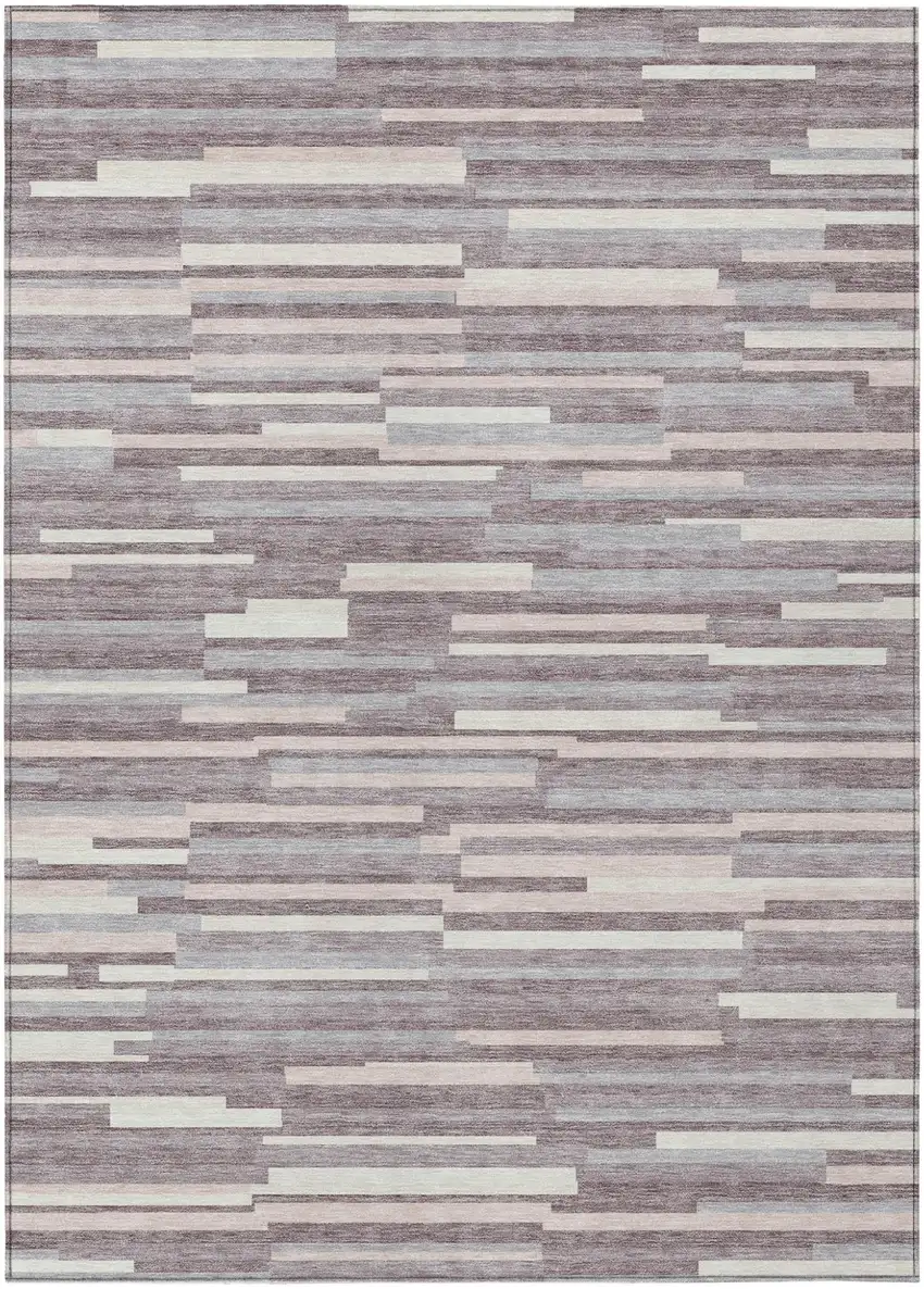 Lavender Gray And Ivory Striped Washable Indoor Outdoor Area Rug Photo 2