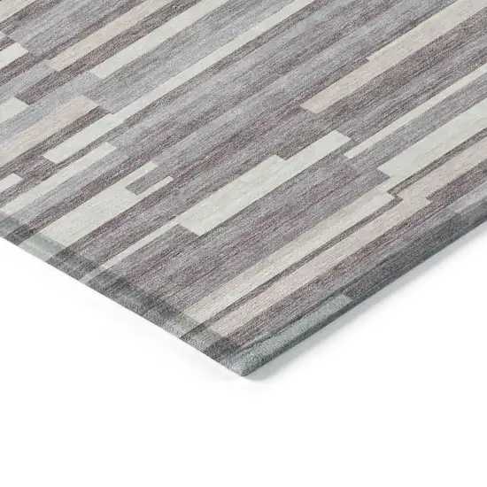 Lavender Gray And Ivory Striped Washable Indoor Outdoor Area Rug Photo 5