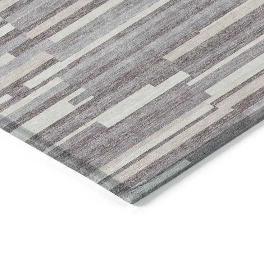 Lavender Gray And Ivory Striped Washable Indoor Outdoor Area Rug Photo 5