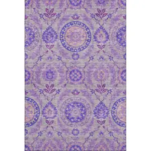 Photo of Lavender Gray And Peach Floral Washable Area Rug With UV Protection