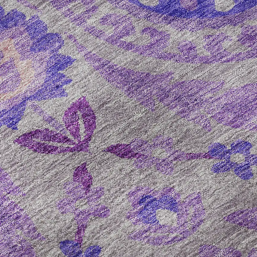 Lavender Gray And Peach Floral Washable Area Rug With UV Protection Photo 9
