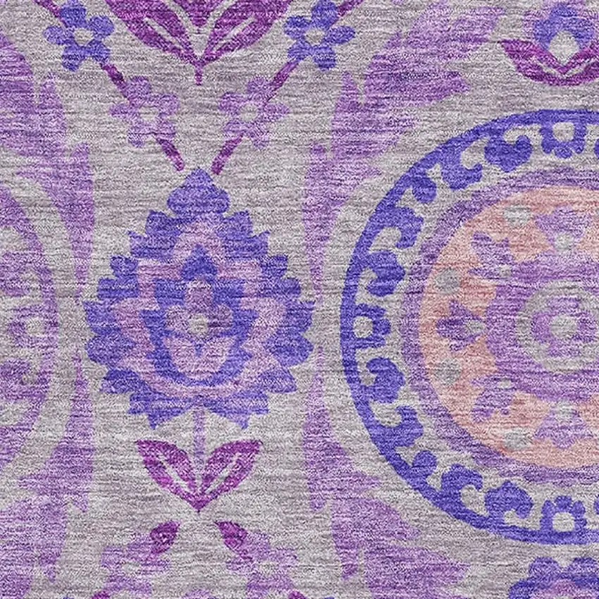Lavender Gray And Peach Floral Washable Area Rug With UV Protection Photo 3