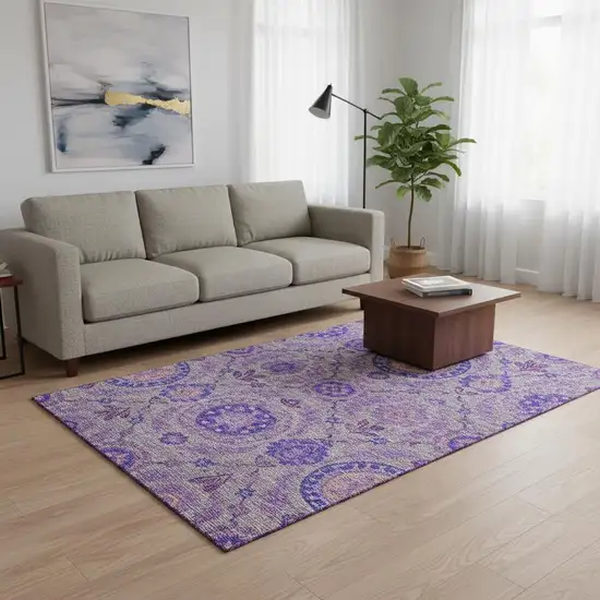 Lavender Gray And Peach Floral Washable Area Rug With UV Protection Photo 2