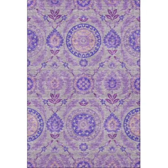 Lavender Gray And Peach Floral Washable Area Rug With UV Protection Photo 4