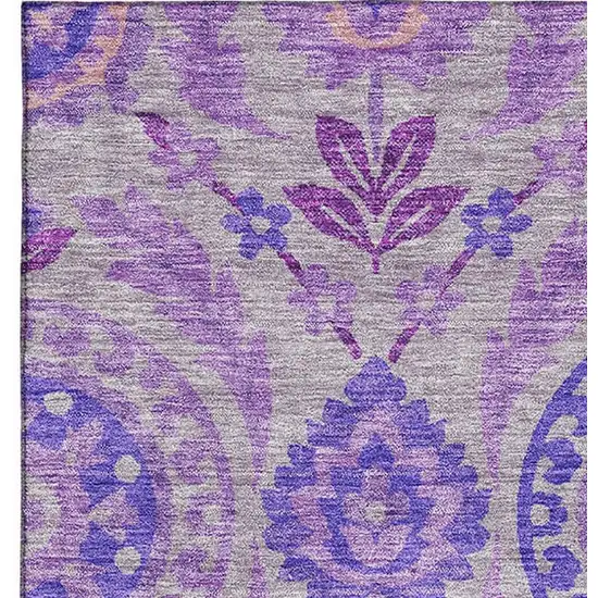 Lavender Gray And Peach Floral Washable Area Rug With UV Protection Photo 3