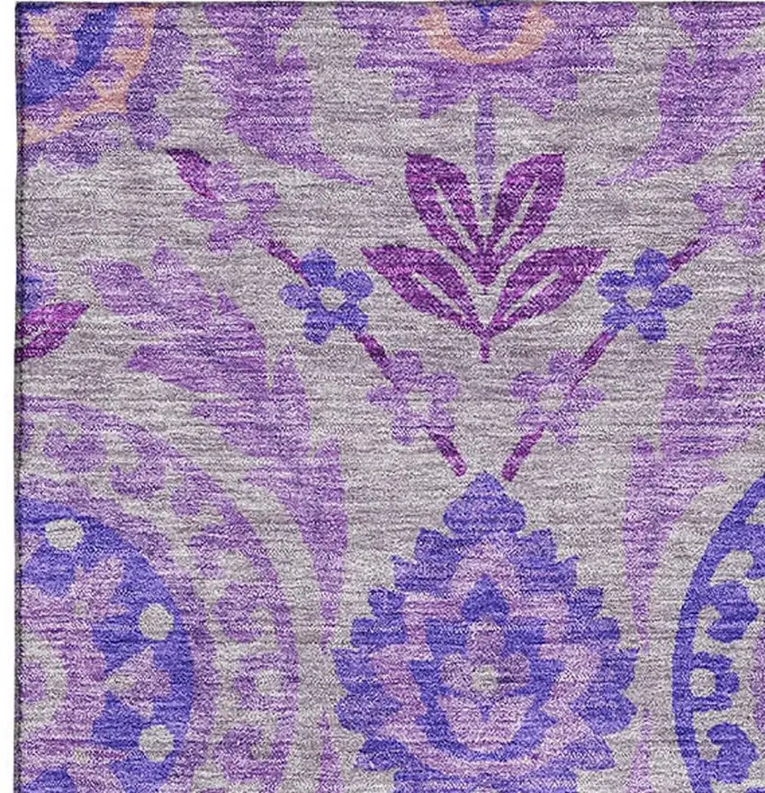 Lavender Gray And Peach Floral Washable Area Rug With UV Protection Photo 3