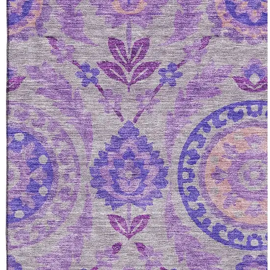 Lavender Gray And Peach Floral Washable Area Rug With UV Protection Photo 4