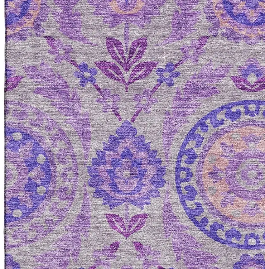 Lavender Gray And Peach Floral Washable Area Rug With UV Protection Photo 4