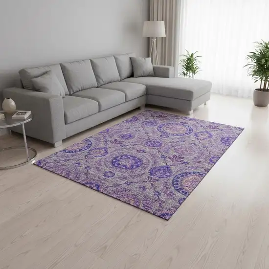 Lavender Gray And Peach Floral Washable Area Rug With UV Protection Photo 2