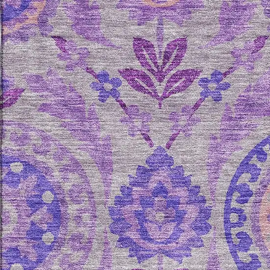 Lavender Gray And Peach Floral Washable Area Rug With UV Protection Photo 3