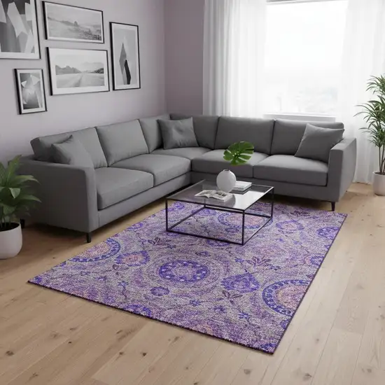 Lavender Gray And Peach Floral Washable Area Rug With UV Protection Photo 2