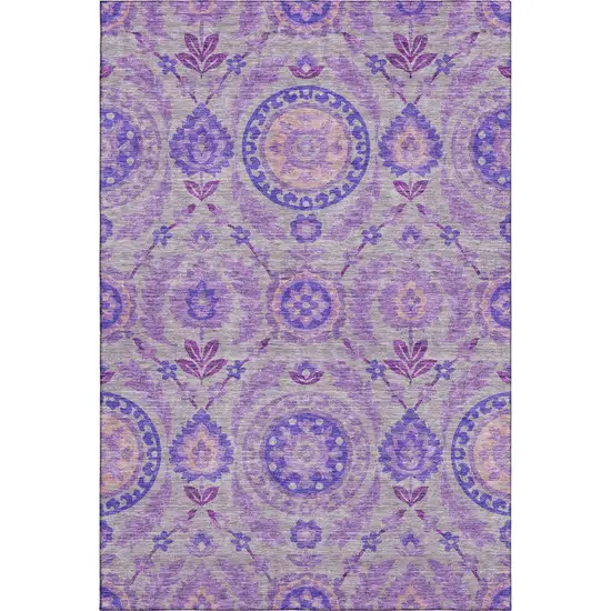 Lavender Gray And Peach Floral Washable Area Rug With UV Protection Photo 1