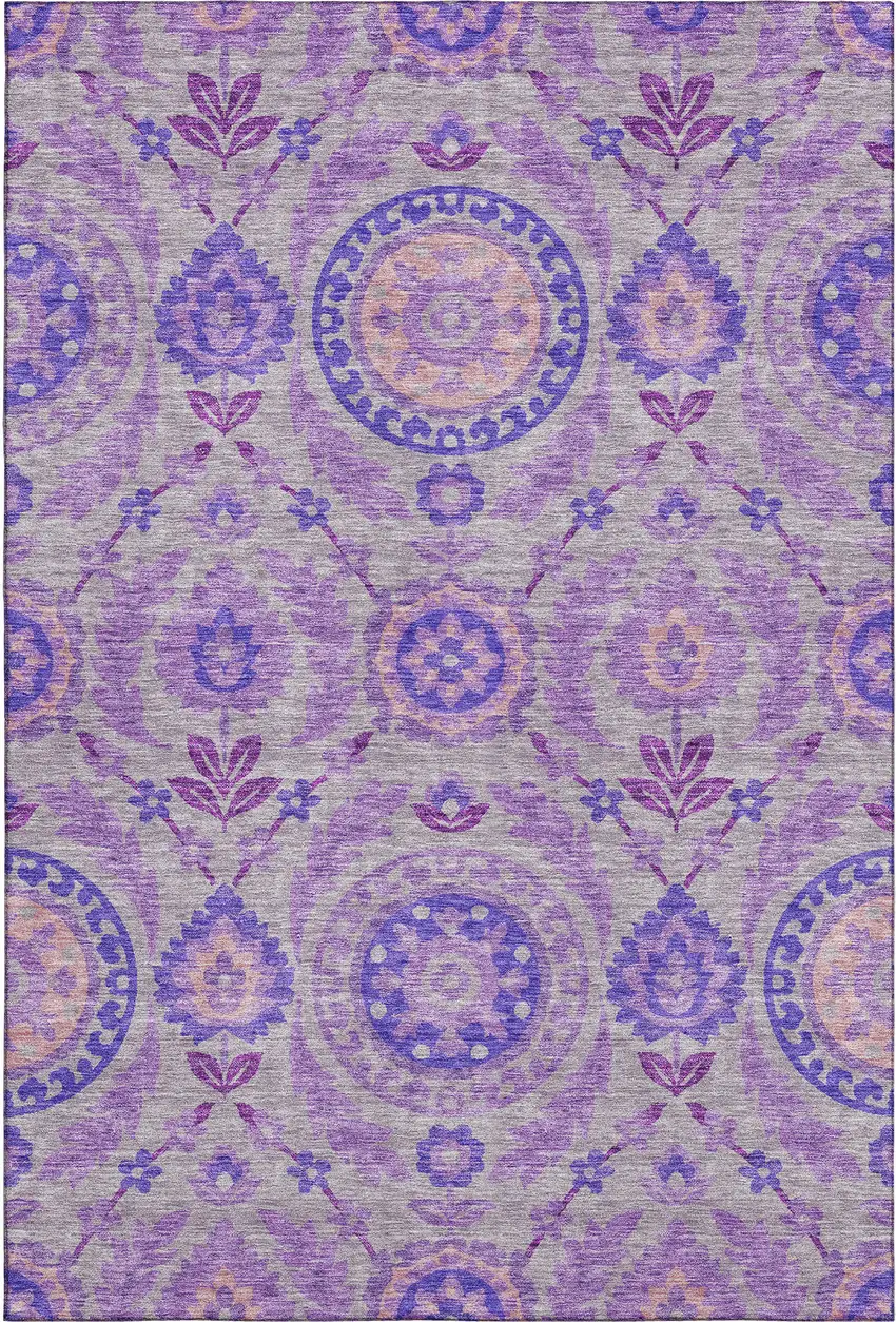 Lavender Gray And Peach Floral Washable Area Rug With UV Protection Photo 1