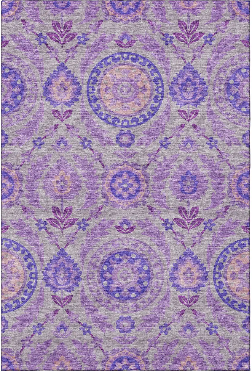 Lavender Gray And Peach Floral Washable Area Rug With UV Protection Photo 4