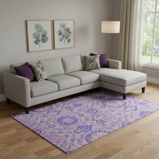 Lavender Gray And Peach Floral Washable Area Rug With UV Protection Photo 1