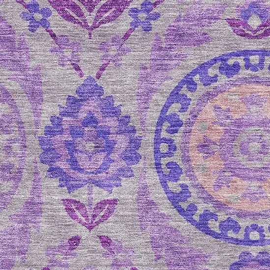 Lavender Gray And Peach Floral Washable Area Rug With UV Protection Photo 3