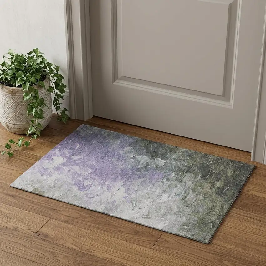 Lavender Gray And Silver Abstract Washable Area Rug With UV Protection Photo 1
