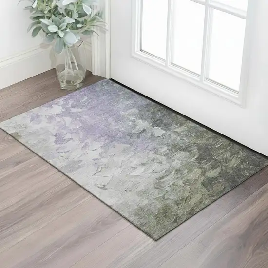 Lavender Gray And Silver Abstract Washable Area Rug With UV Protection Photo 2