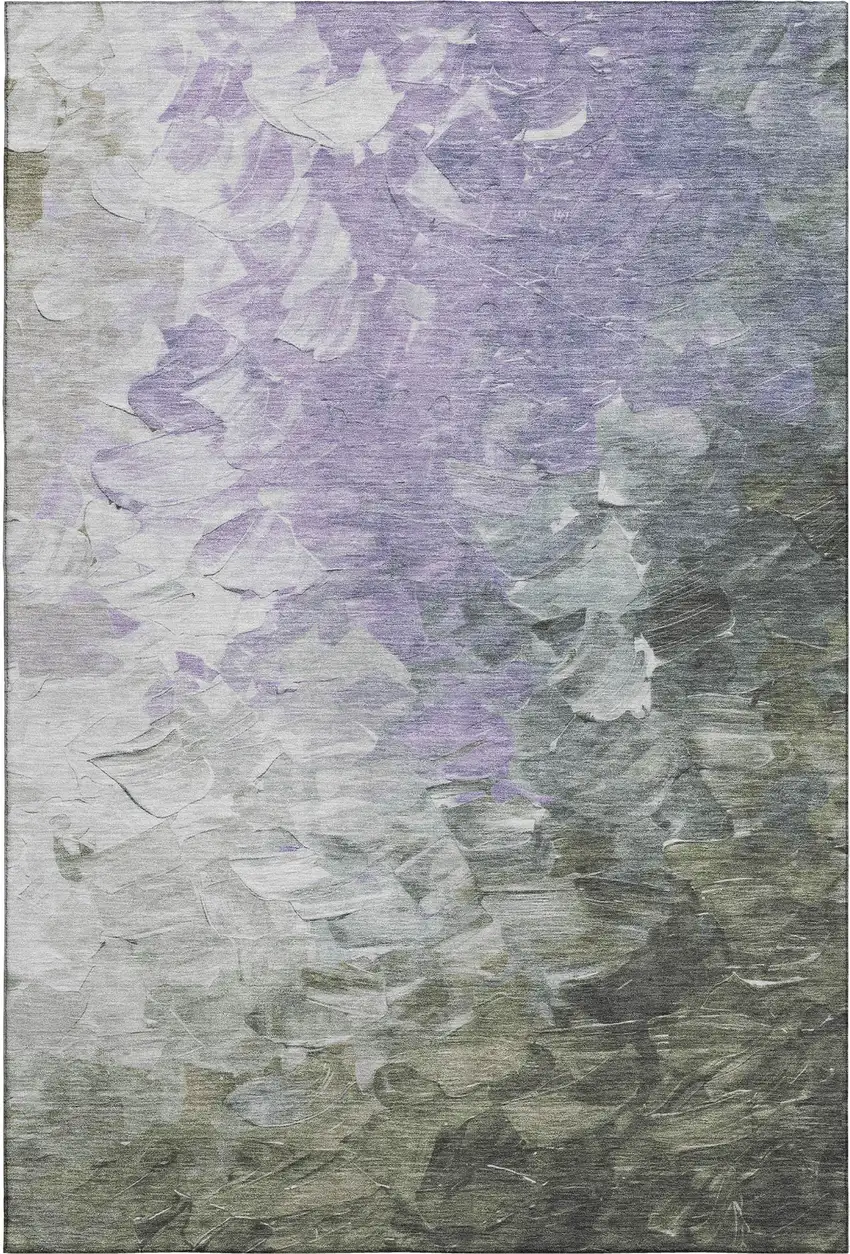Lavender Gray And Silver Abstract Washable Area Rug With UV Protection Photo 1