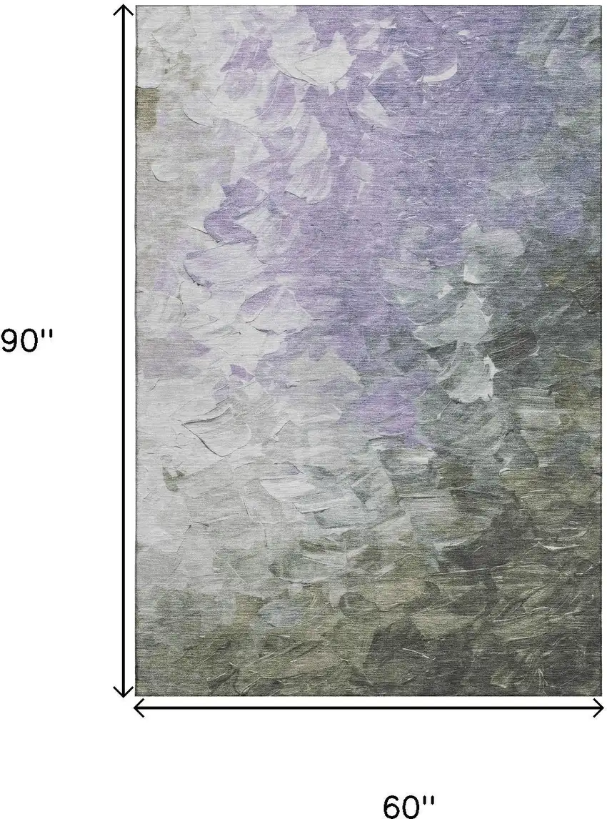 Lavender Gray And Silver Abstract Washable Area Rug With UV Protection Photo 9