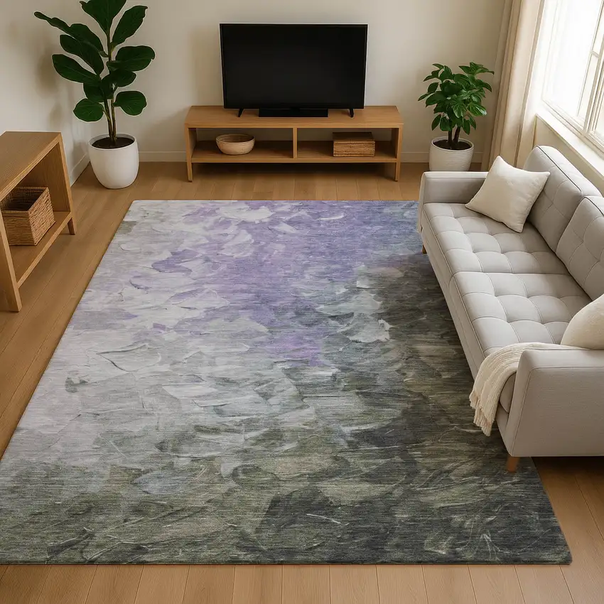 Lavender Gray And Silver Abstract Washable Area Rug With UV Protection Photo 3
