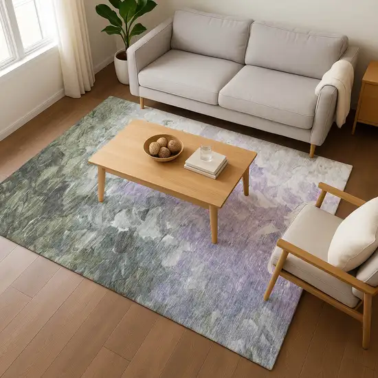 Lavender Gray And Silver Abstract Washable Area Rug With UV Protection Photo 4