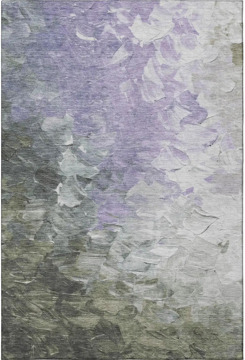 Lavender Gray And Silver Abstract Washable Area Rug With UV Protection Photo 2