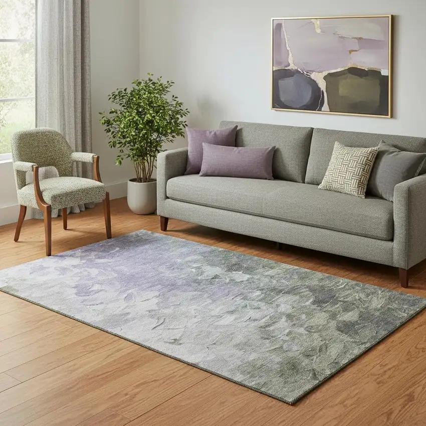 Lavender Gray And Silver Abstract Washable Area Rug With UV Protection Photo 2
