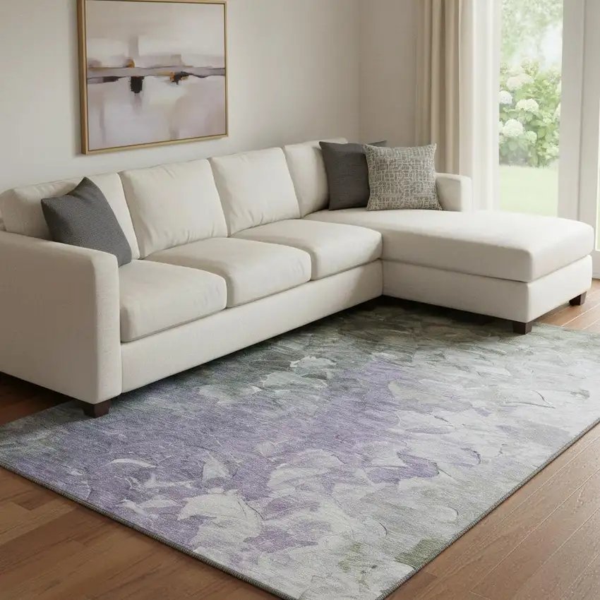 Lavender Gray And Silver Abstract Washable Area Rug With UV Protection Photo 2