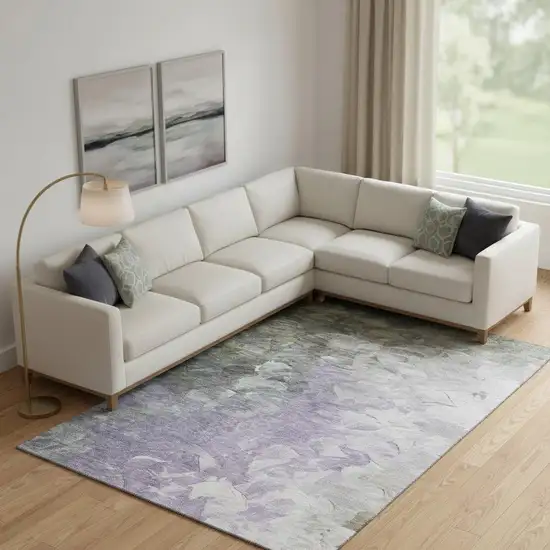 Lavender Gray And Silver Abstract Washable Area Rug With UV Protection Photo 2