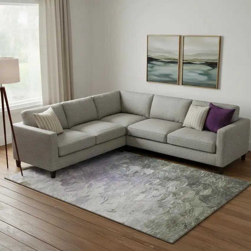 Lavender Gray And Silver Abstract Washable Area Rug With UV Protection Photo 2