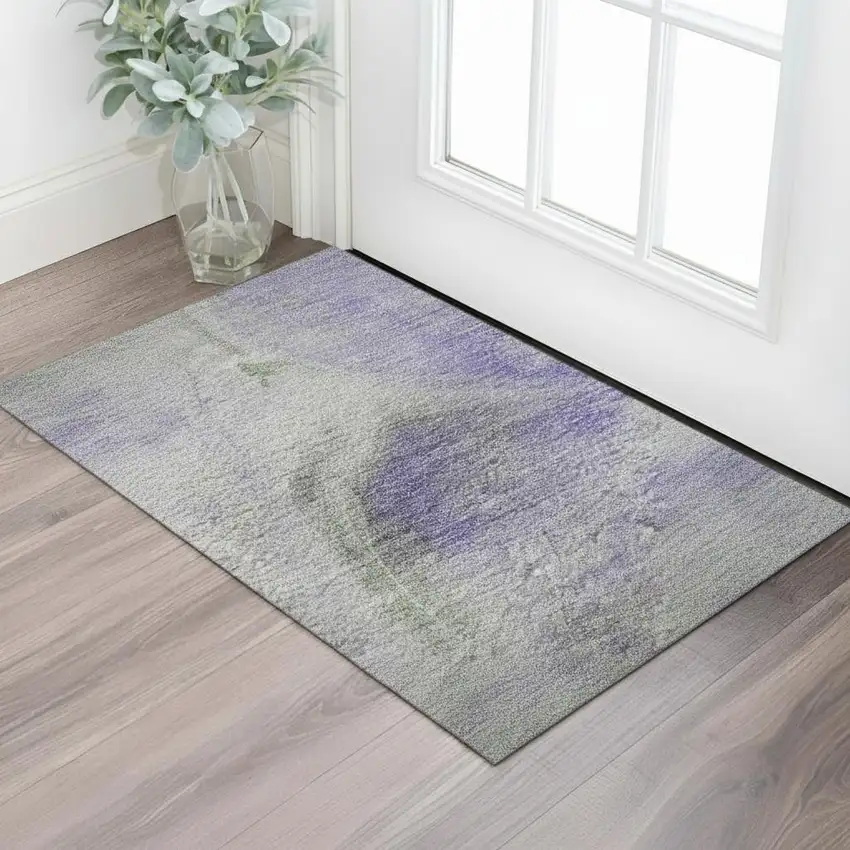 Lavender Gray And Silver Abstract Washable Area Rug With UV Protection Photo 2