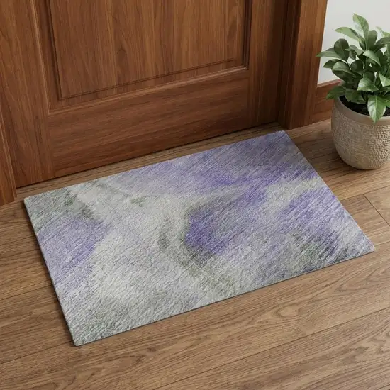 Lavender Gray And Silver Abstract Washable Area Rug With UV Protection Photo 1