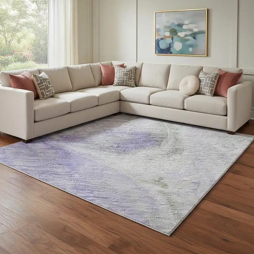 Lavender Gray And Silver Abstract Washable Area Rug With UV Protection Photo 2