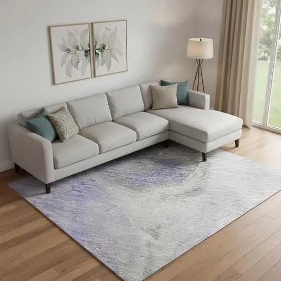 Lavender Gray And Silver Abstract Washable Area Rug With UV Protection Photo 2