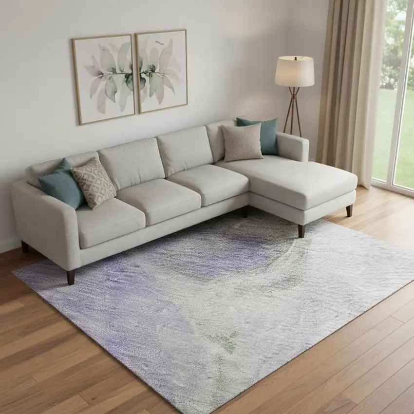 Lavender Gray And Silver Abstract Washable Area Rug With UV Protection Photo 2