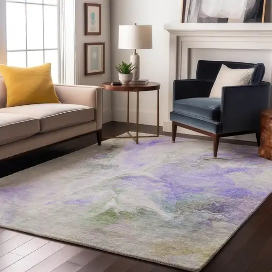 Lavender Gray And Silver Abstract Washable Area Rug With UV Protection Photo 3