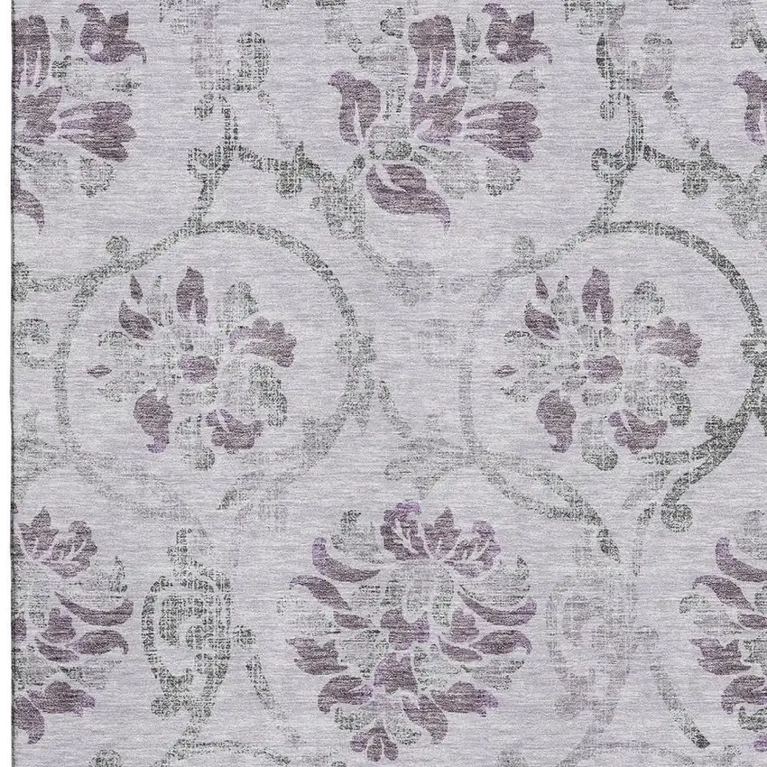 Lavender Gray And Silver Floral Washable Area Rug With UV Protection Photo 4