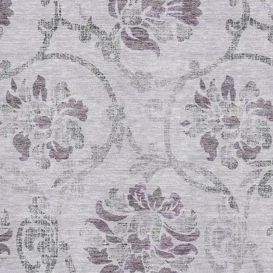 Lavender Gray And Silver Floral Washable Area Rug With UV Protection Photo 3