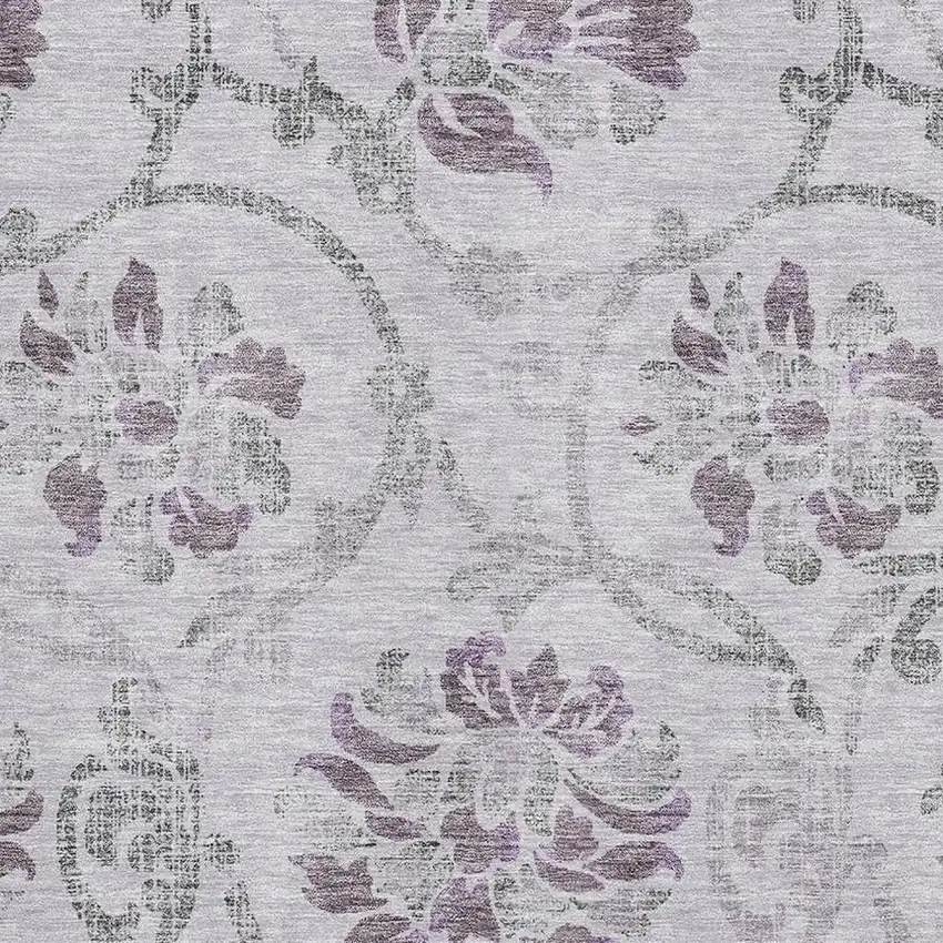 Lavender Gray And Silver Floral Washable Area Rug With UV Protection Photo 3