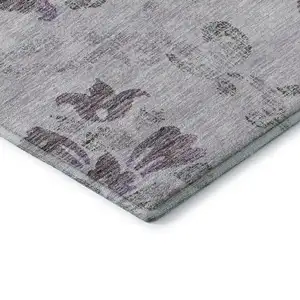 Photo of Lavender Gray And Silver Floral Washable Area Rug With UV Protection