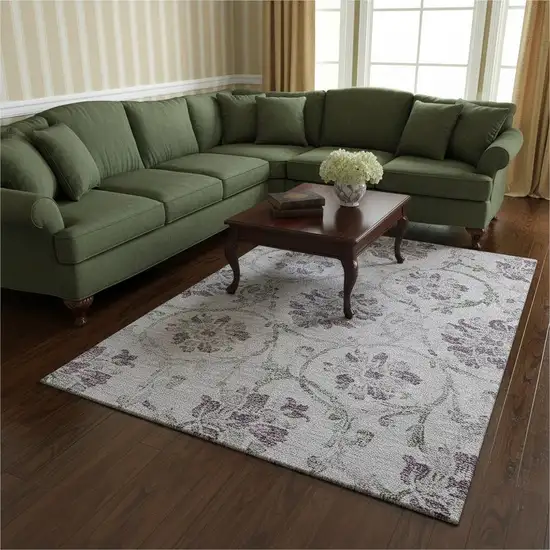 Lavender Gray And Silver Floral Washable Area Rug With UV Protection Photo 2