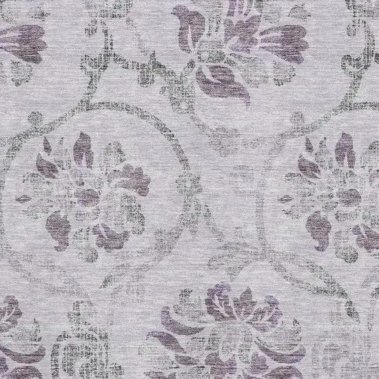 Lavender Gray And Silver Floral Washable Area Rug With UV Protection Photo 3