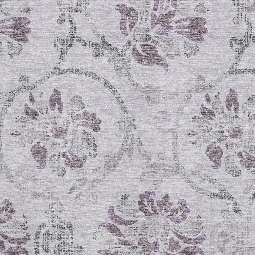 Lavender Gray And Silver Floral Washable Area Rug With UV Protection Photo 3