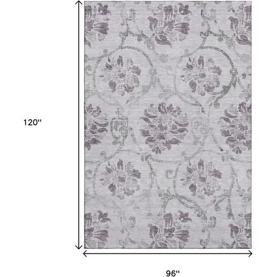 Lavender Gray And Silver Floral Washable Area Rug With UV Protection Photo 3