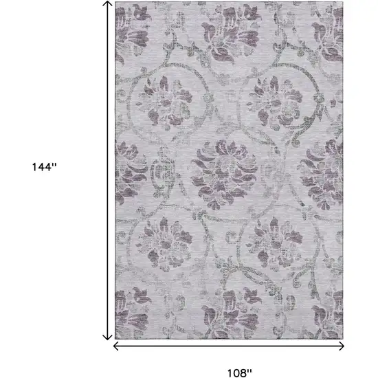 Lavender Gray And Silver Floral Washable Area Rug With UV Protection Photo 3