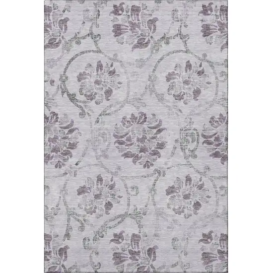Lavender Gray And Silver Floral Washable Area Rug With UV Protection Photo 4
