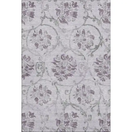 Lavender Gray And Silver Floral Washable Area Rug With UV Protection Photo 1